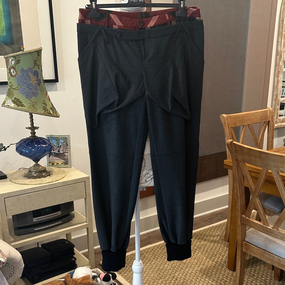 Edgy Black Crop Pants with Red Plaid Lining